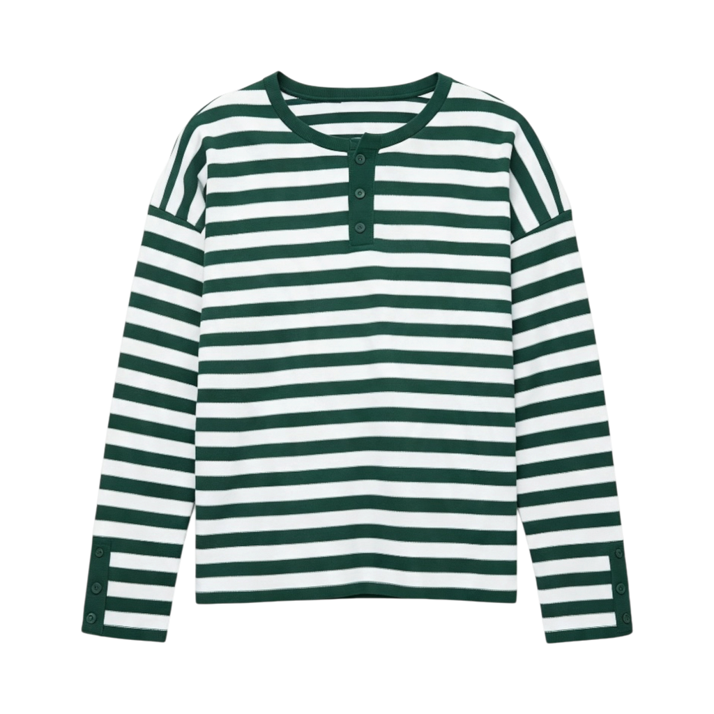 NOV STRIPED HENLEY GREEN