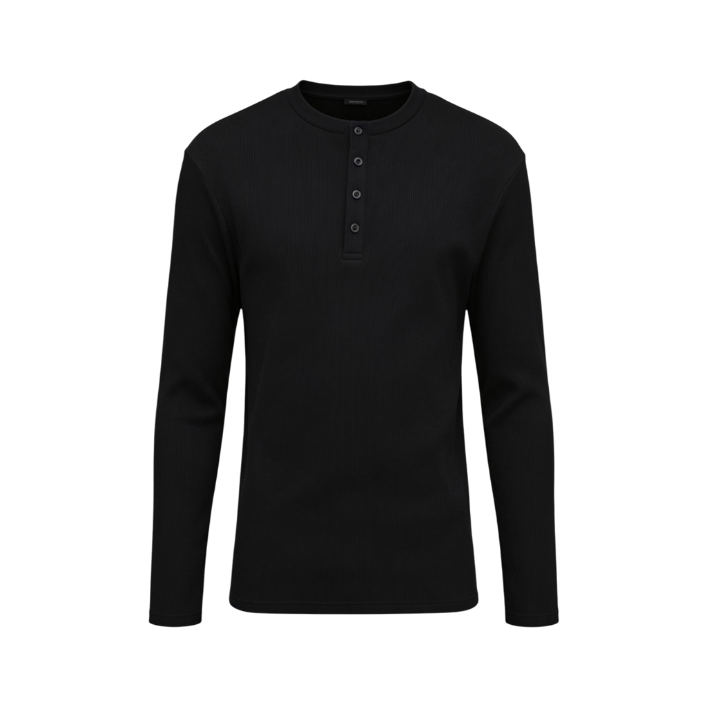 SEIJIN LONG SLEEVE HENLEY BLACK